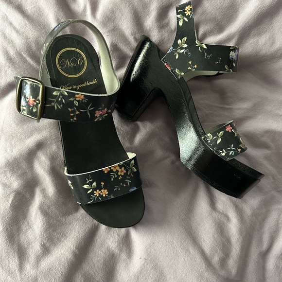 No. 6 Shoes - No. 6 Black Floral Platform Heels
